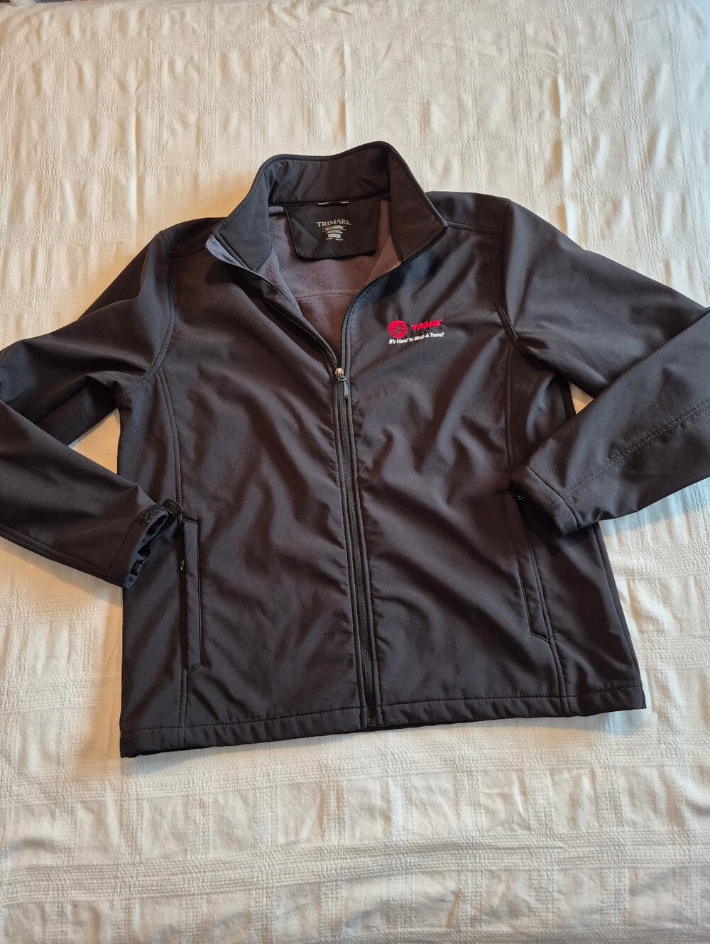 Trimark men's 2XL black jacket, Trane logo embroidered EUC